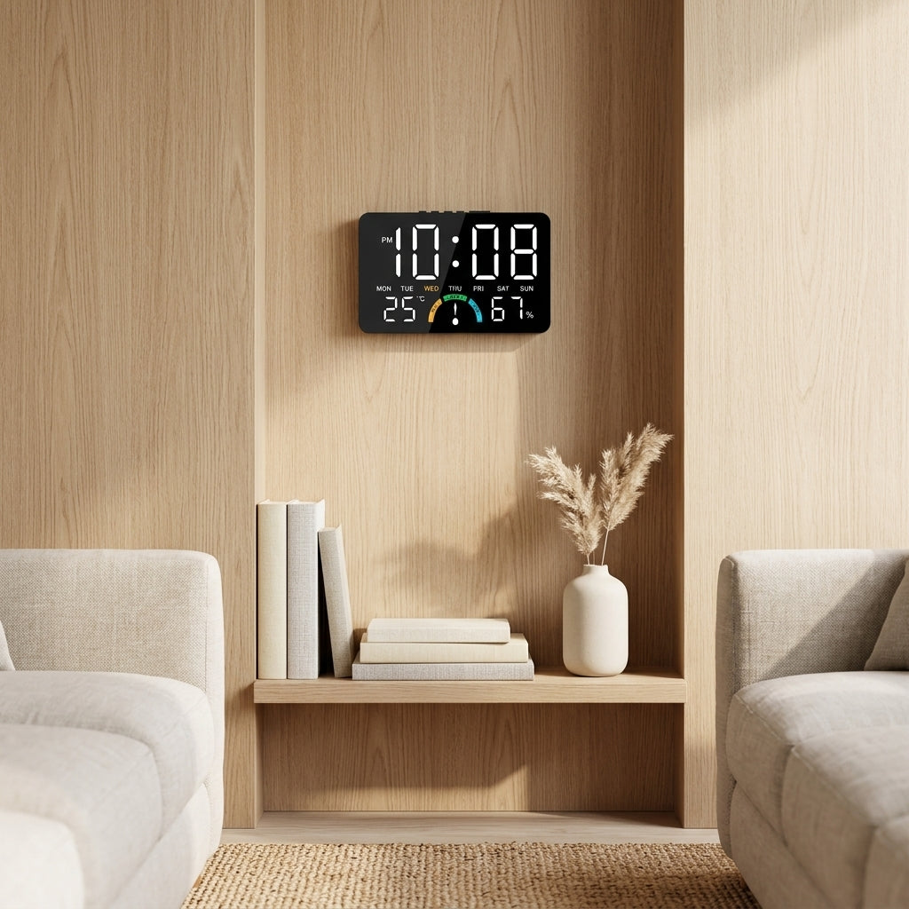 Horloge Murale Digitale LED Multifonction avec Température et Contrôle Vocal