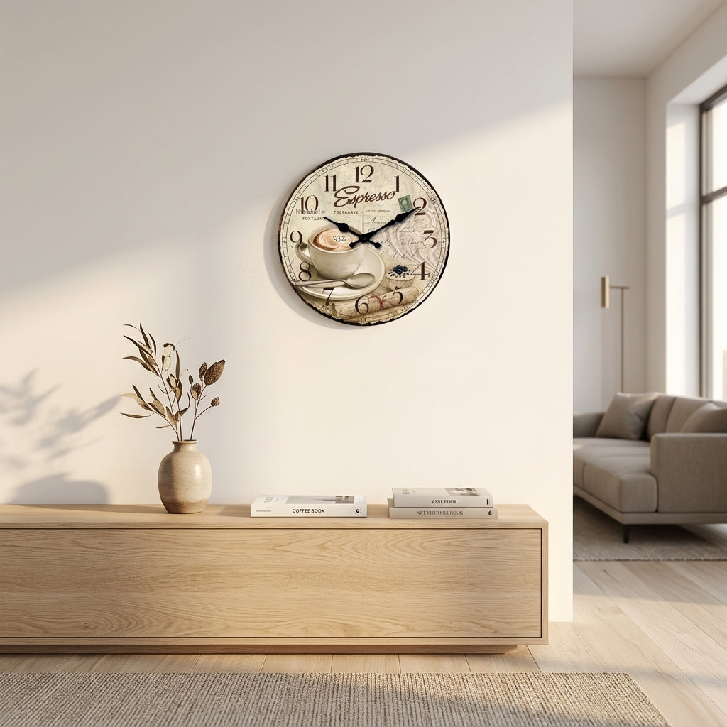 Horloge murale en bois style rétro européen en forme de tasse à café