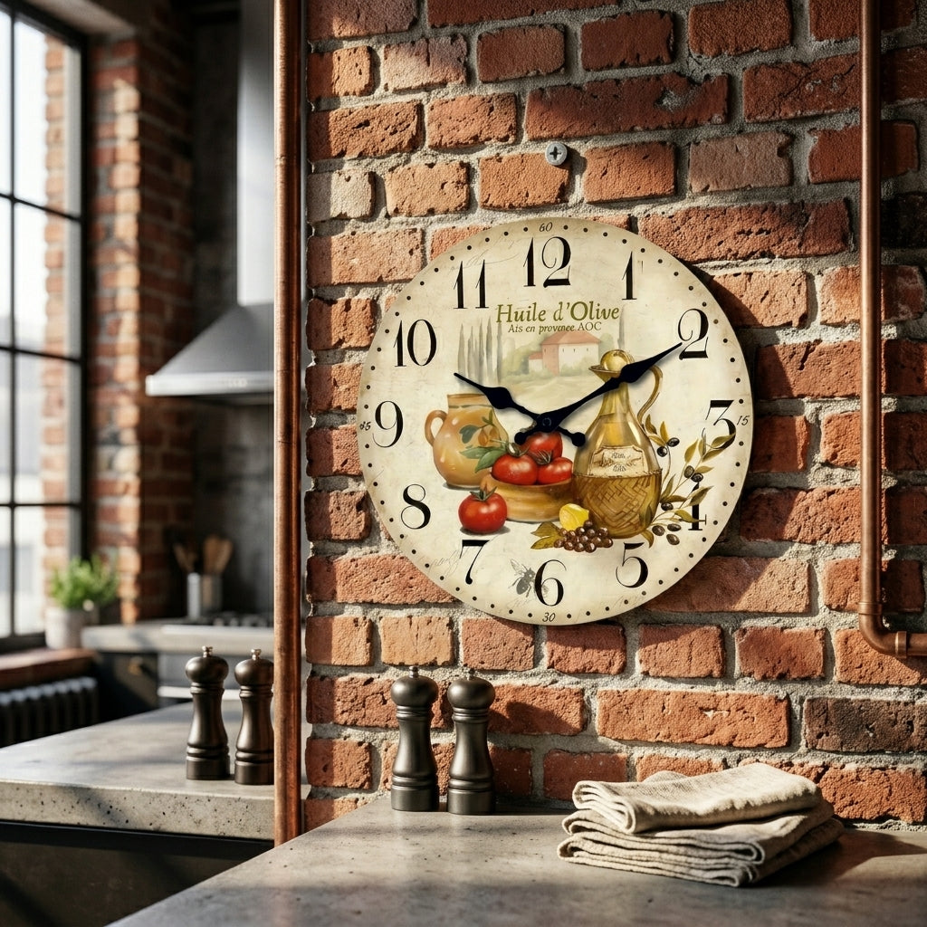 Horloge Murale Vintage en Bois Motif Provence Rustique