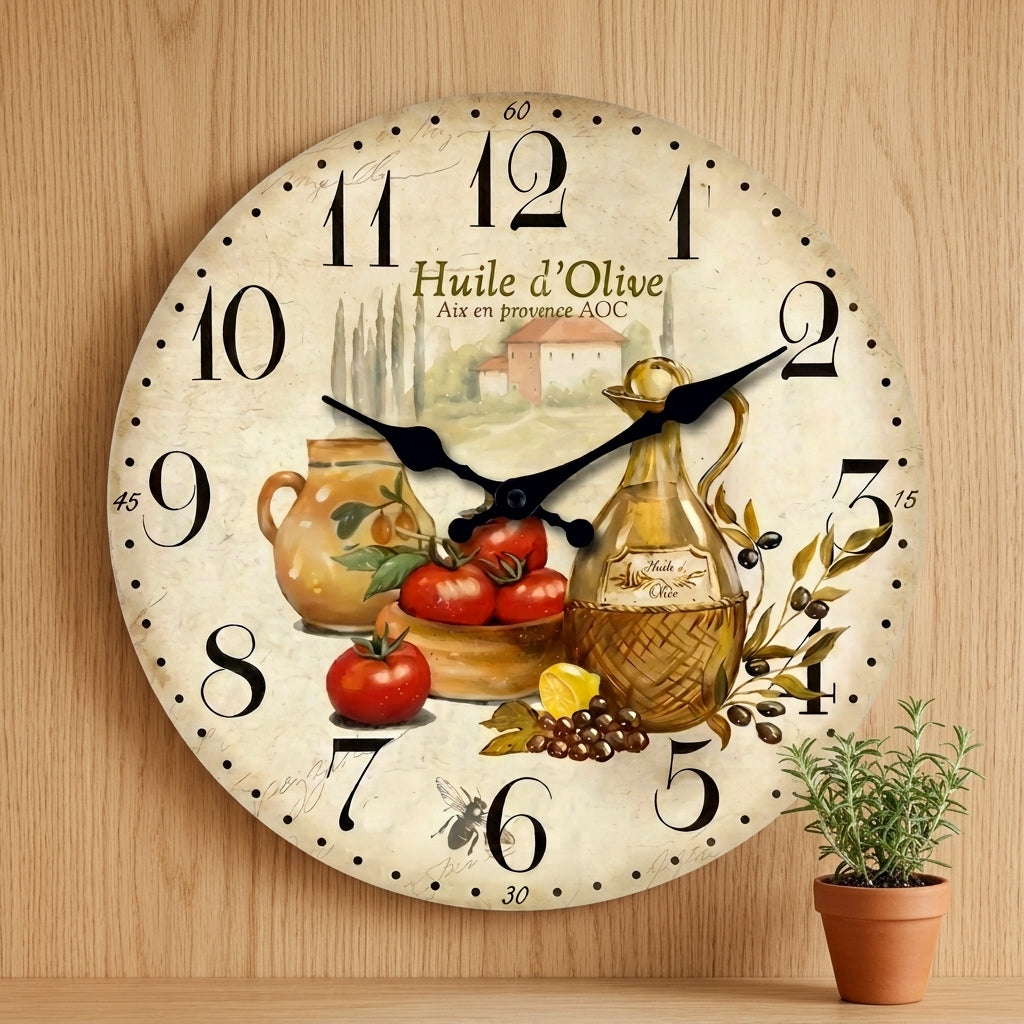 Horloge Murale Vintage en Bois Motif Provence Rustique