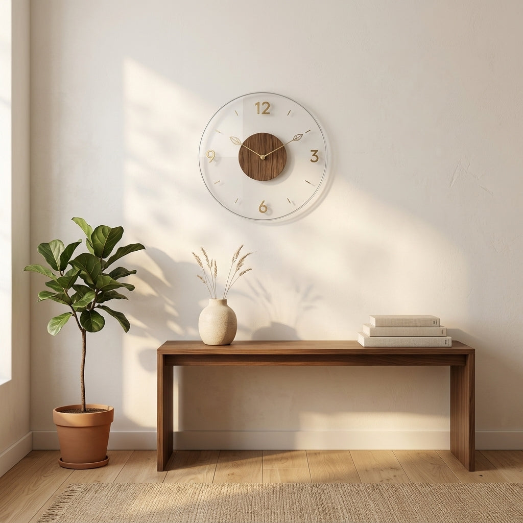 Horloge Murale Minimaliste Nordique en Acrylique Transparent et Bois
