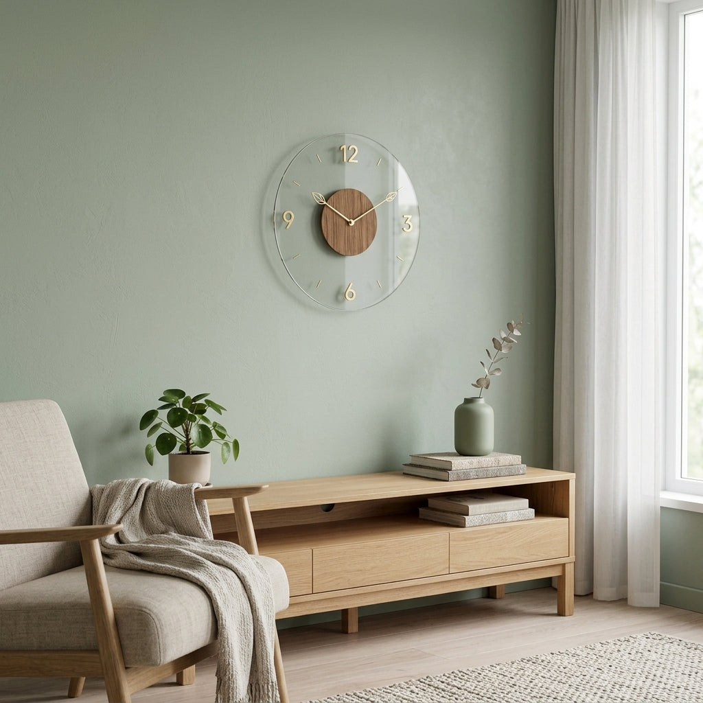 Horloge Murale Minimaliste Nordique en Acrylique Transparent et Bois