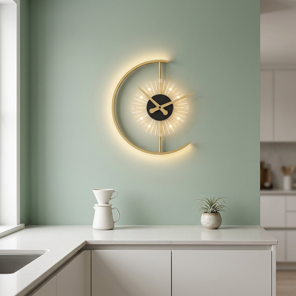 Horloge Murale Lumineuse LED Moderne Design Nordique en Métal