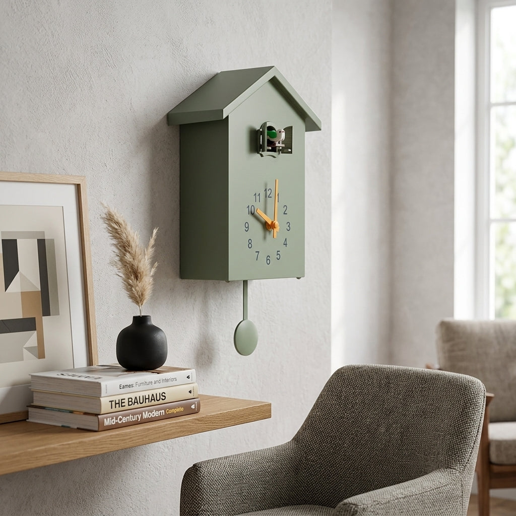 Horloge Murale Coucou Moderne Verte avec Pendule 25 cm