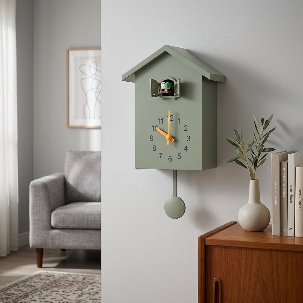 Horloge Murale Coucou Moderne Verte avec Pendule 25 cm