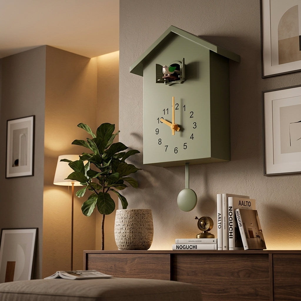 Horloge Murale Coucou Moderne Verte avec Pendule 25 cm