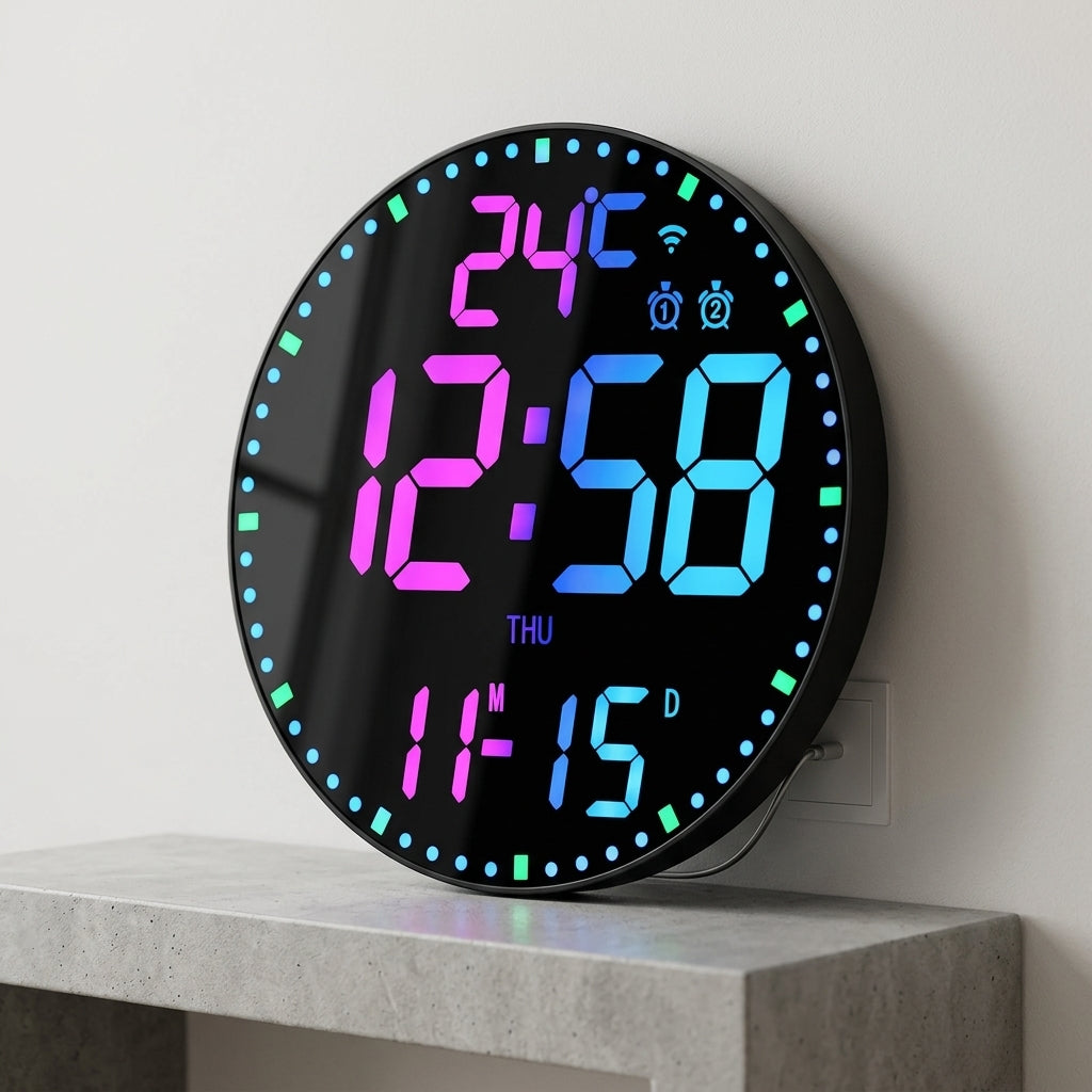 Horloge Murale Digitale LED Connectée WiFi avec Météo et Éclairage RGB