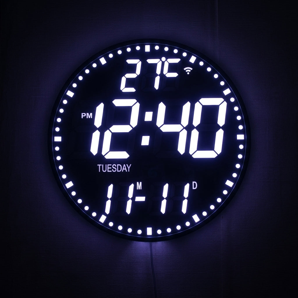 Horloge Murale Digitale LED Connectée WiFi avec Météo et Éclairage RGB