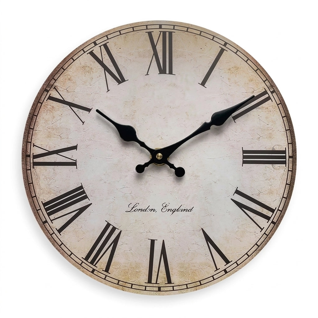 Horloge Murale Vintage en Bois à Chiffres Romains