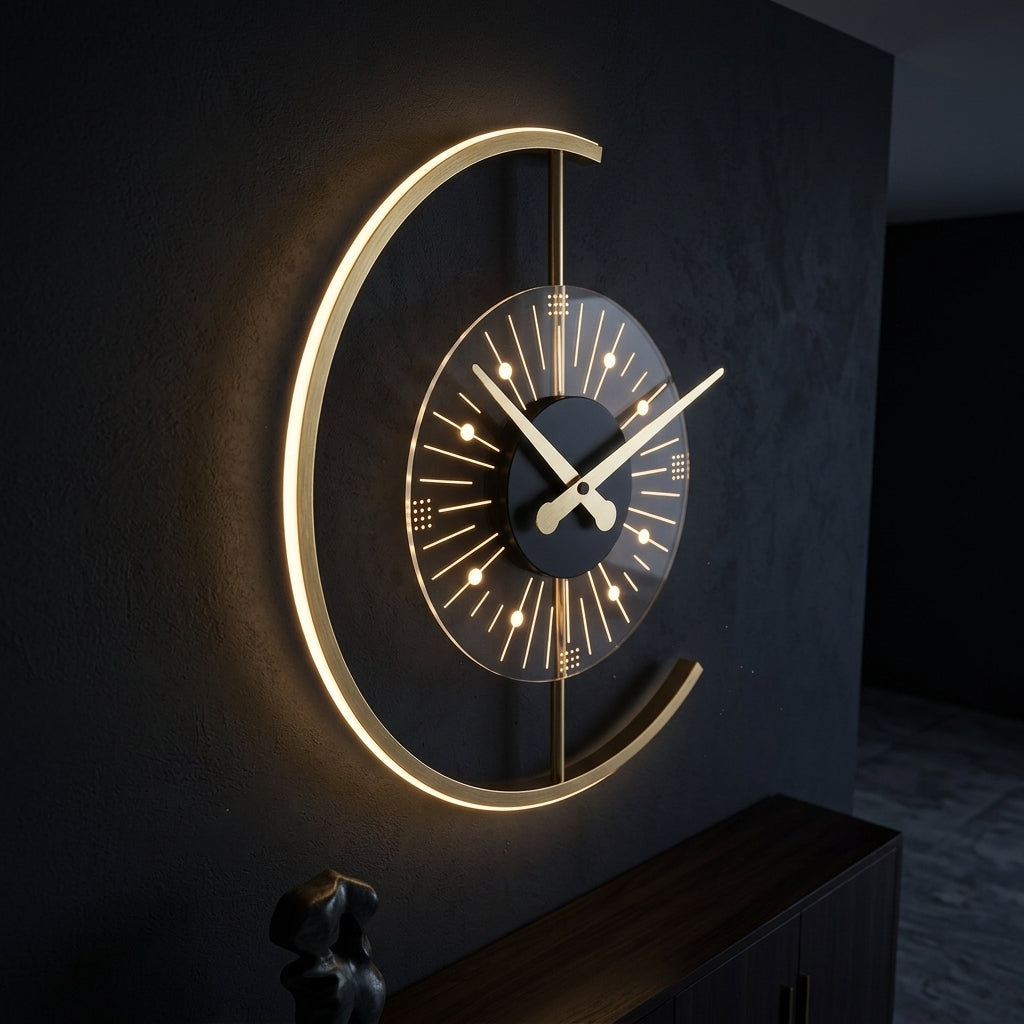 Horloge Murale Lumineuse LED Moderne Design Nordique en Métal