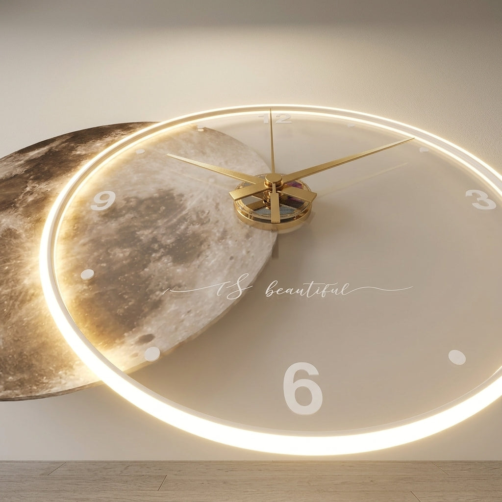 Grande Horloge Murale Lune Lumineuse LED