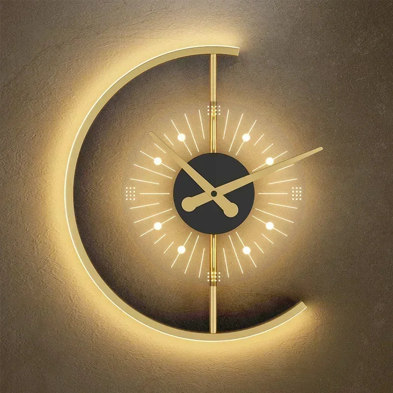 Horloge Murale Moderne Applique LED Dorée