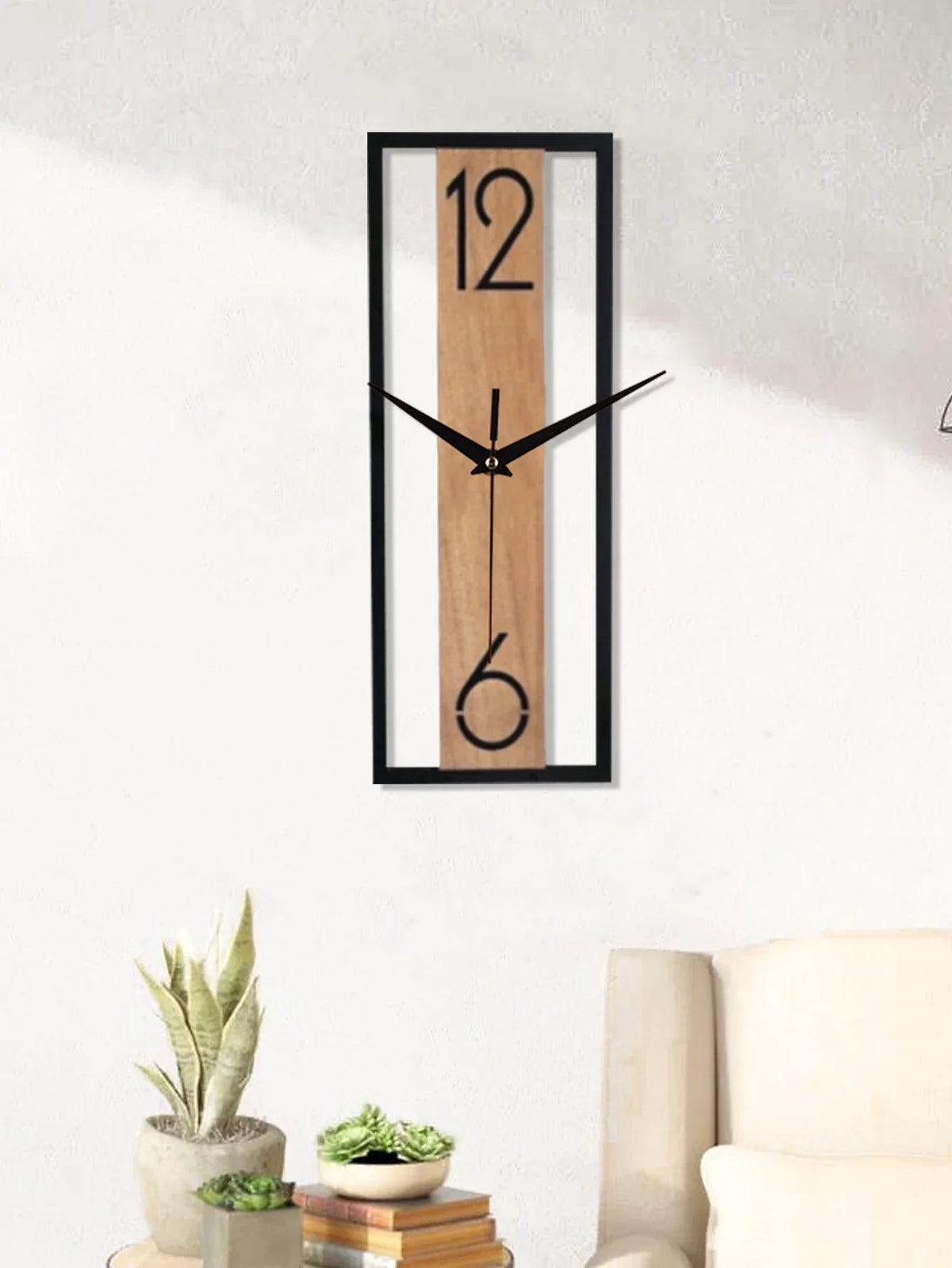 Horloge Murale Rectangulaire Moderne Cadre Fin Effet Bois