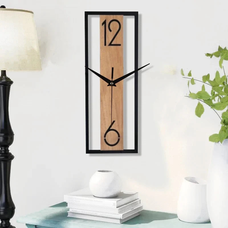 Horloge Murale Rectangulaire Moderne Cadre Fin Effet Bois