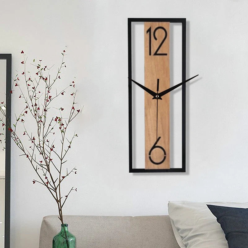 Horloge Murale Rectangulaire Moderne Cadre Fin Effet Bois