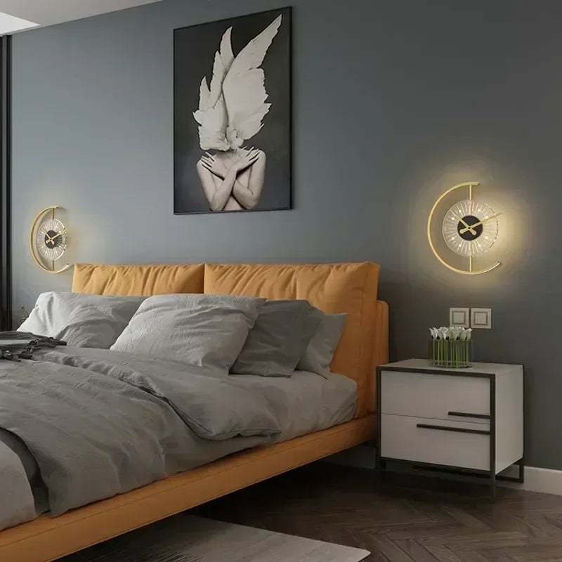 Horloge Murale Moderne Applique LED Dorée