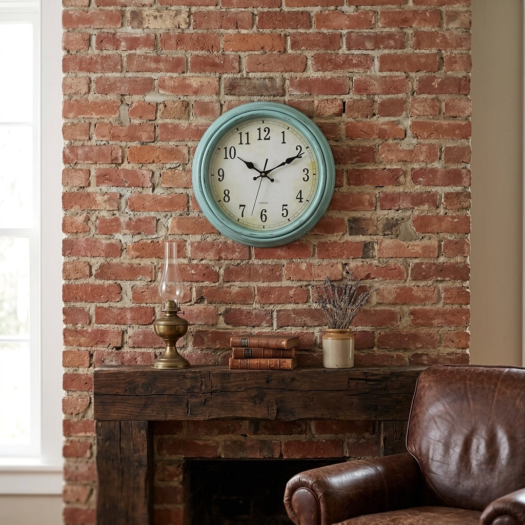 Horloge Murale Vintage Style Européen Or Brossé Antique 30 cm