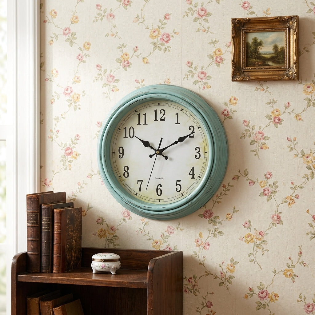 Horloge Murale Vintage Style Européen Or Brossé Antique 30 cm