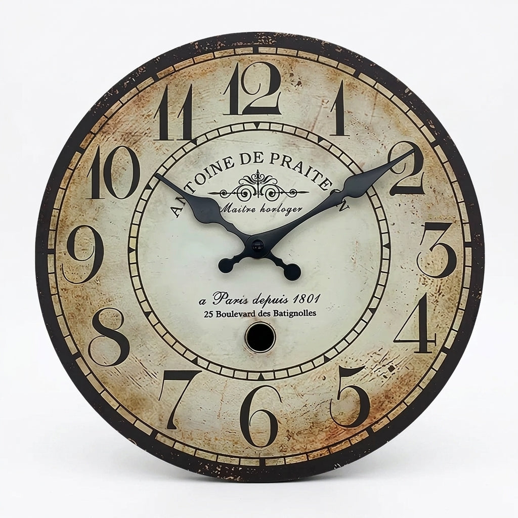 Horloge Murale Vintage en Bois "Antoine De Praiteon Paris 1801"