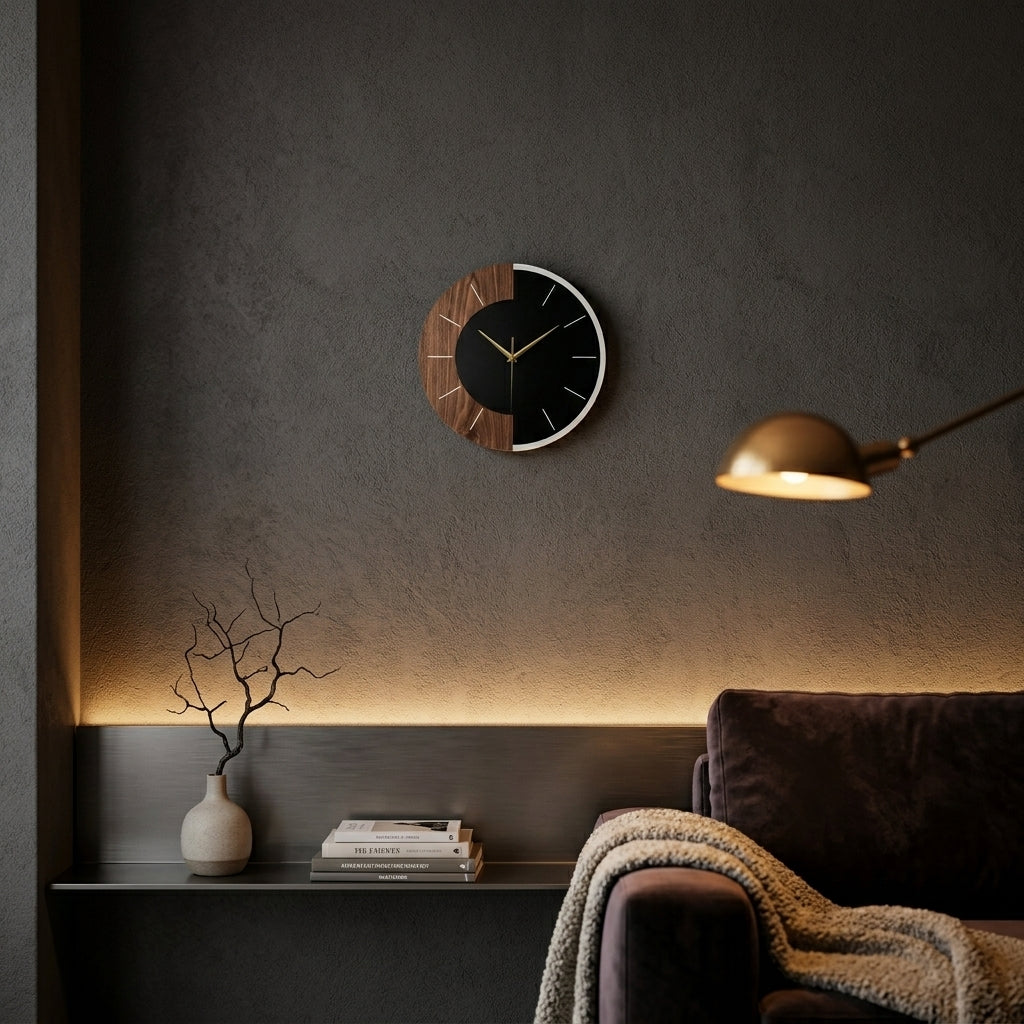 Horloge Murale Moderne Nordique Bicolore Bois et Acrylique