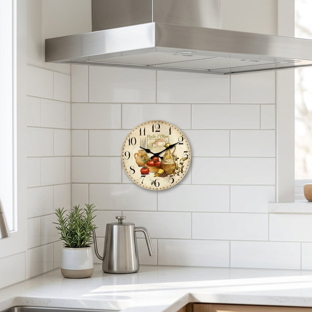 Horloge Murale Vintage en Bois Motif Provence Rustique