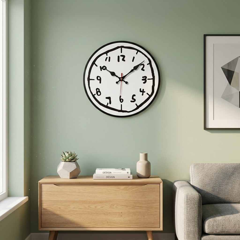 Horloge Murale en Bois Motif Dessin Créatif
