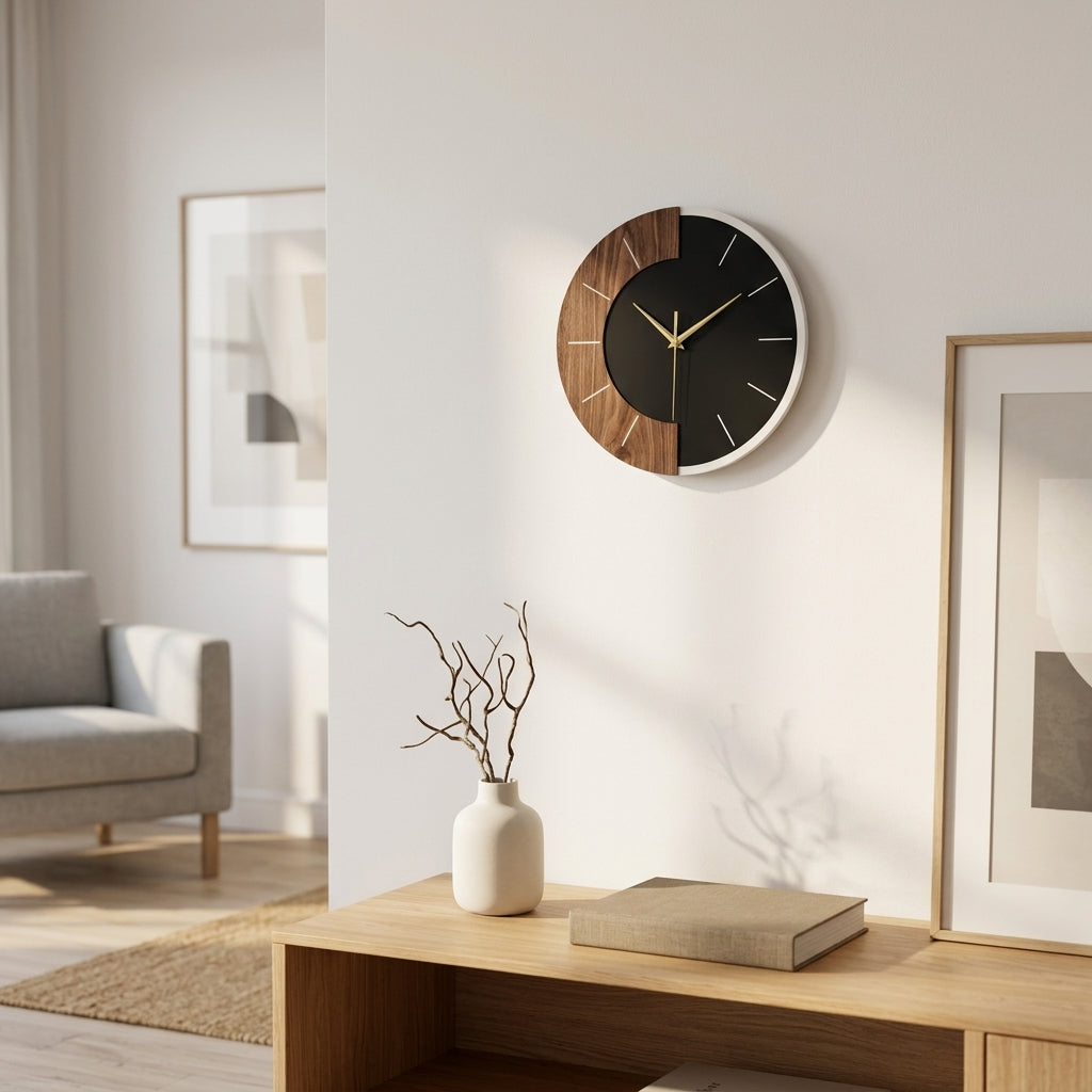 Horloge Murale Moderne Nordique Bicolore Bois et Acrylique