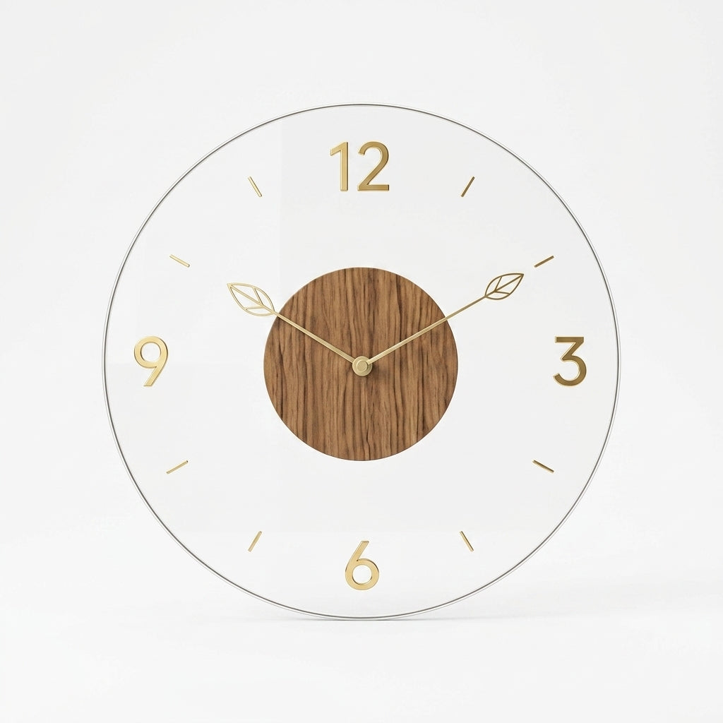 Horloge Murale Minimaliste Nordique en Acrylique Transparent et Bois