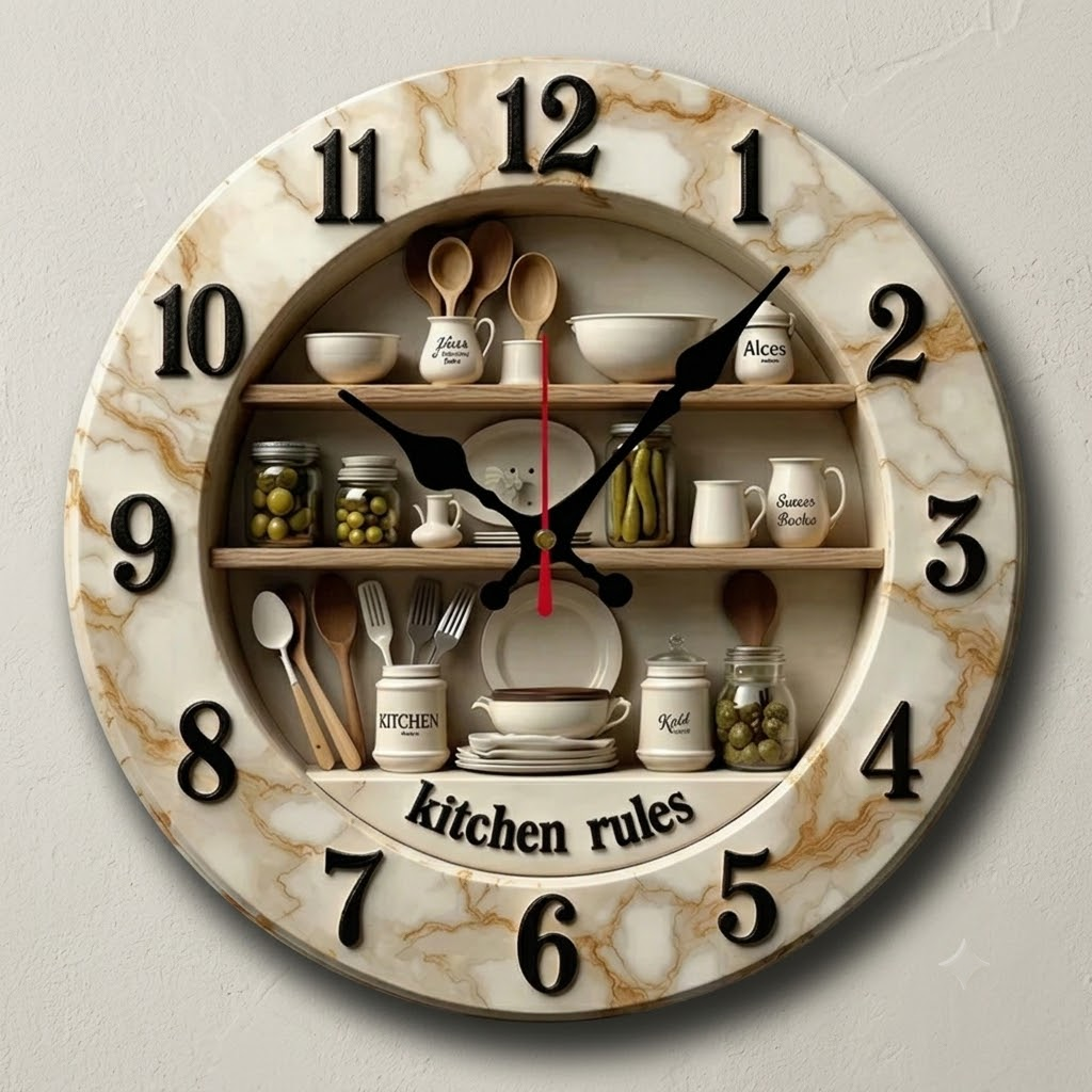 Horloge Murale de Cuisine Plate en Bois Blanc