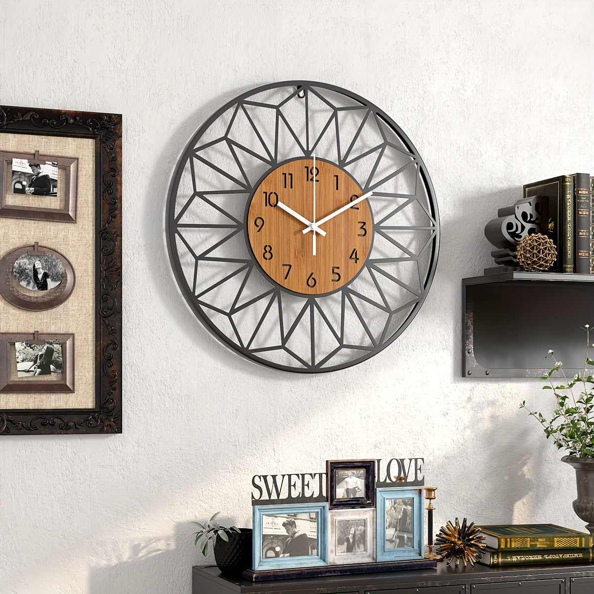 Horloge Murale Moderne Métal Centre Effet Bois