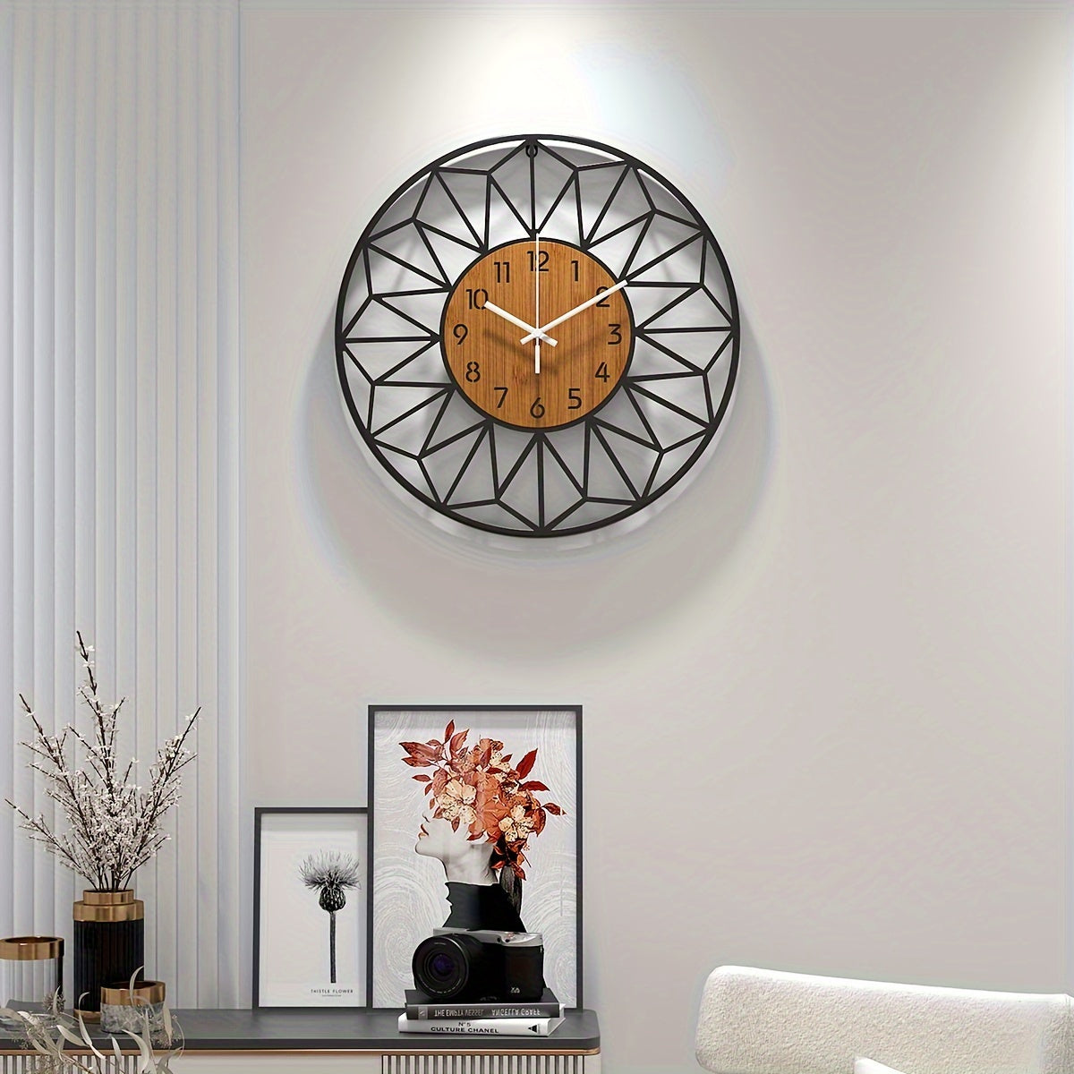 Horloge Murale Moderne Métal Centre Effet Bois